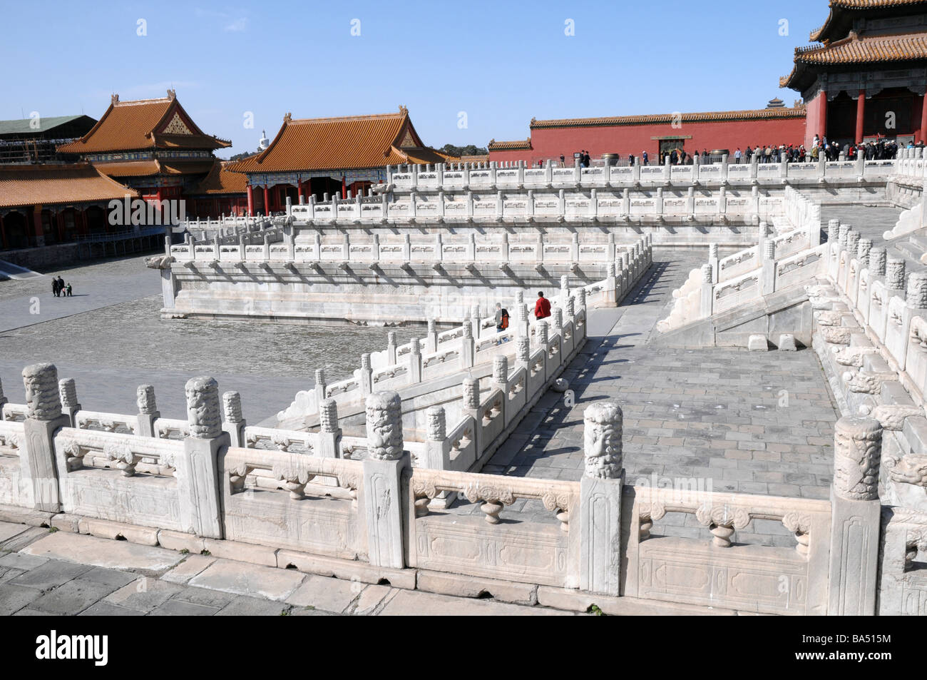 Balaustre marmoree nella Città Proibita di Pechino, Cina. Foto Stock