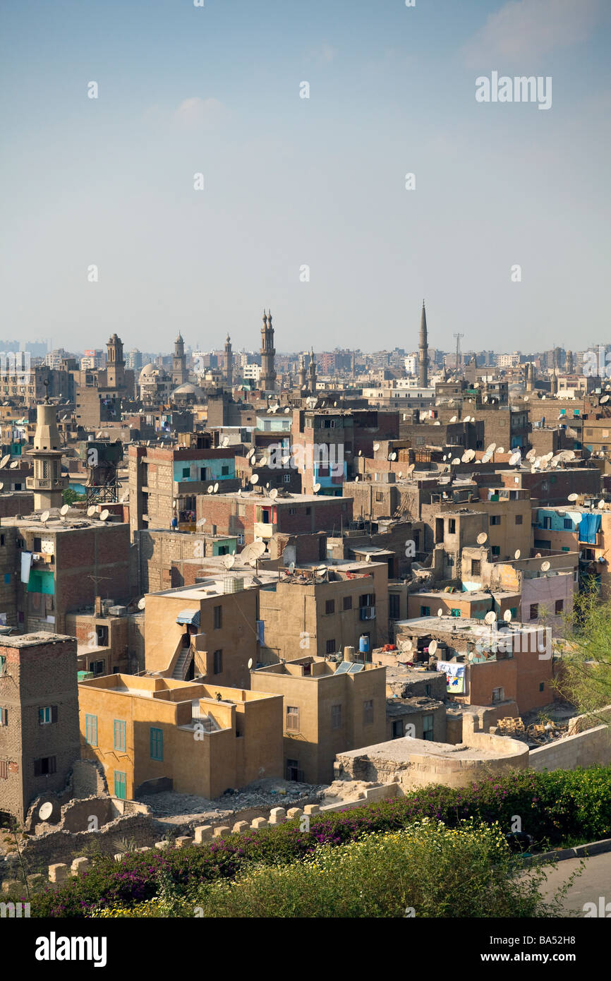 Vista della vecchia città del Cairo da al-Azhar Park Foto Stock