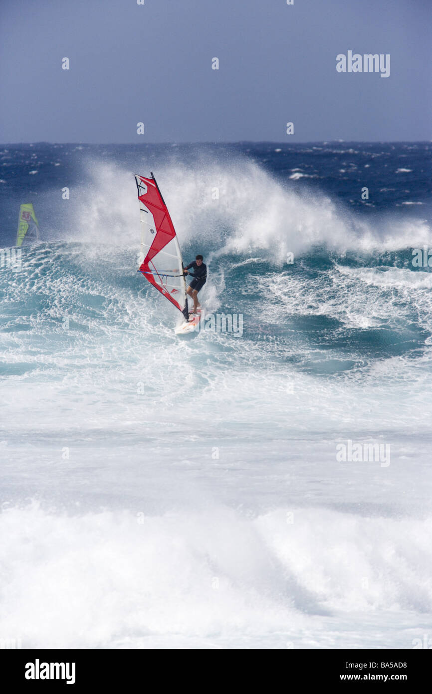 Windsurf a Hookipa Beach, Para, Maui Hawaii Foto Stock