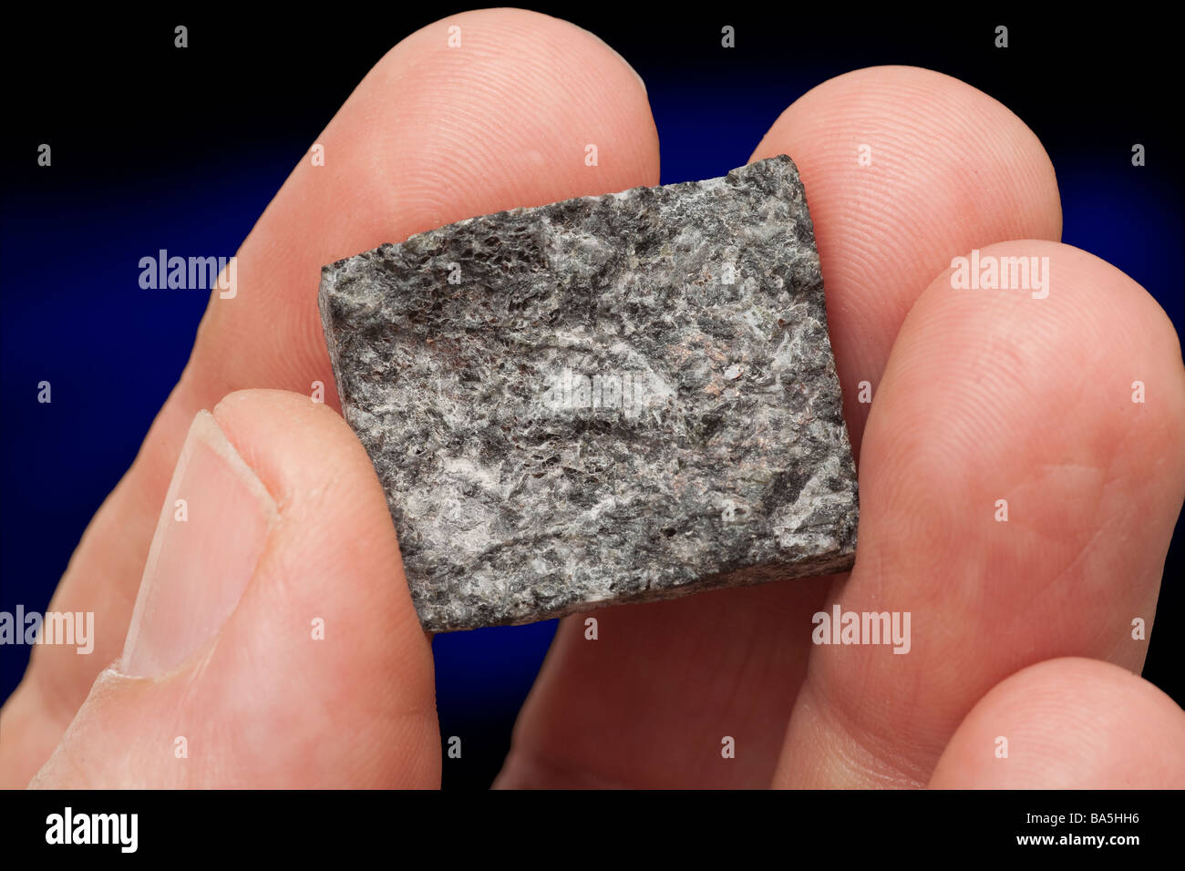 Roccia Kentallenite provino tenuto tra le dita Foto Stock