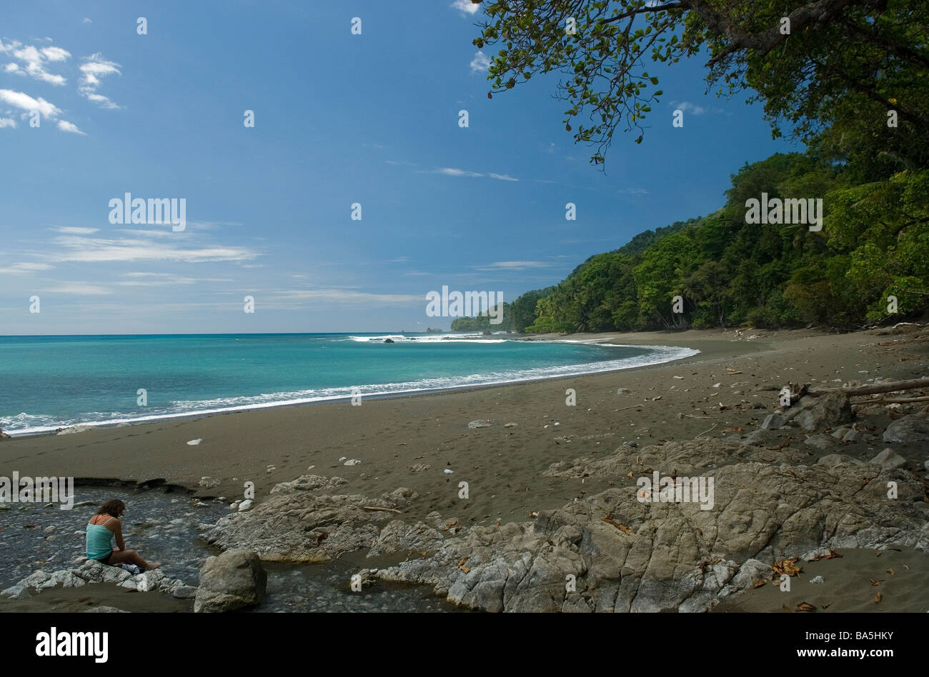 Una spiaggia incontaminata al Parco Nazionale di Corcovado Foto Stock