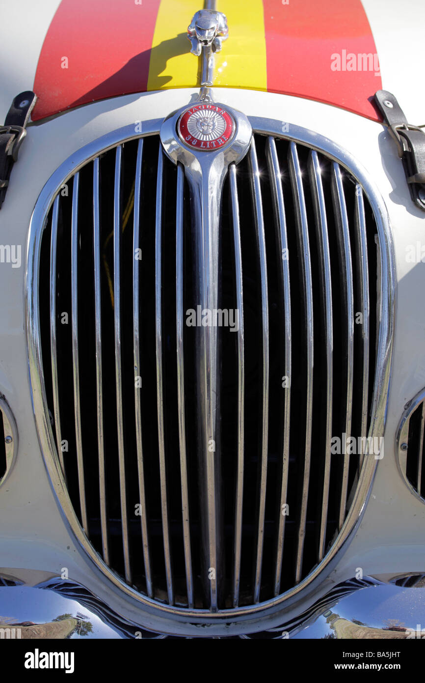 Cofano del motore di un auto Jaguar Foto Stock