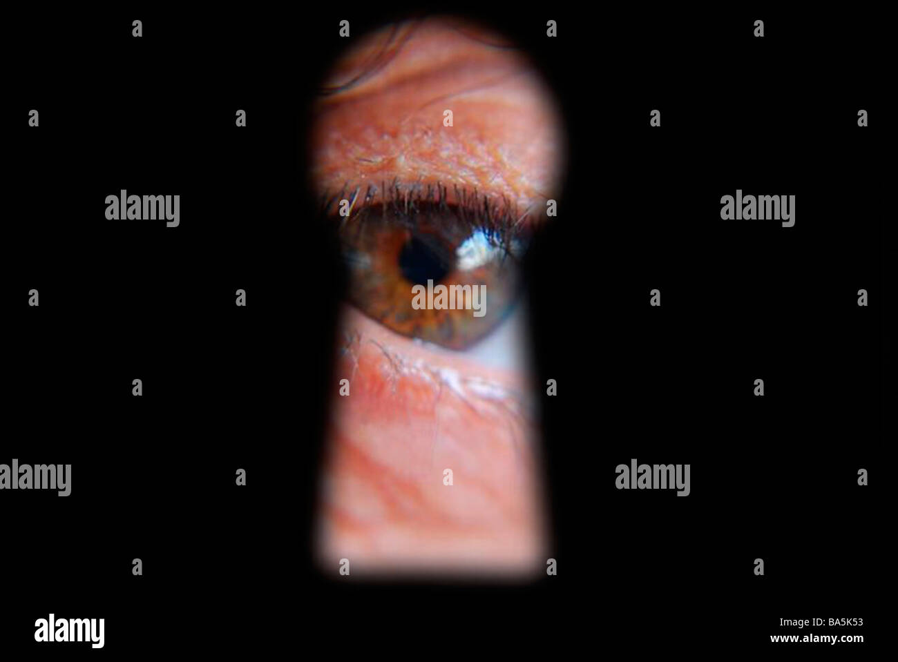 Computer enhanced view dell occhio umano cercando nella toppa di chiave Foto Stock