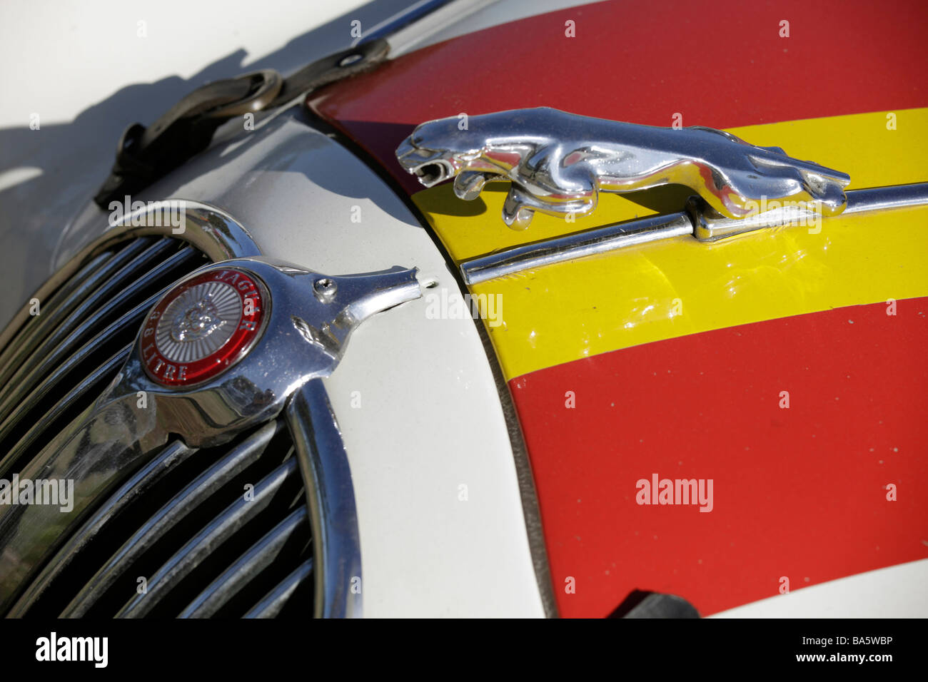 Cofano del motore di un auto Jaguar Foto Stock