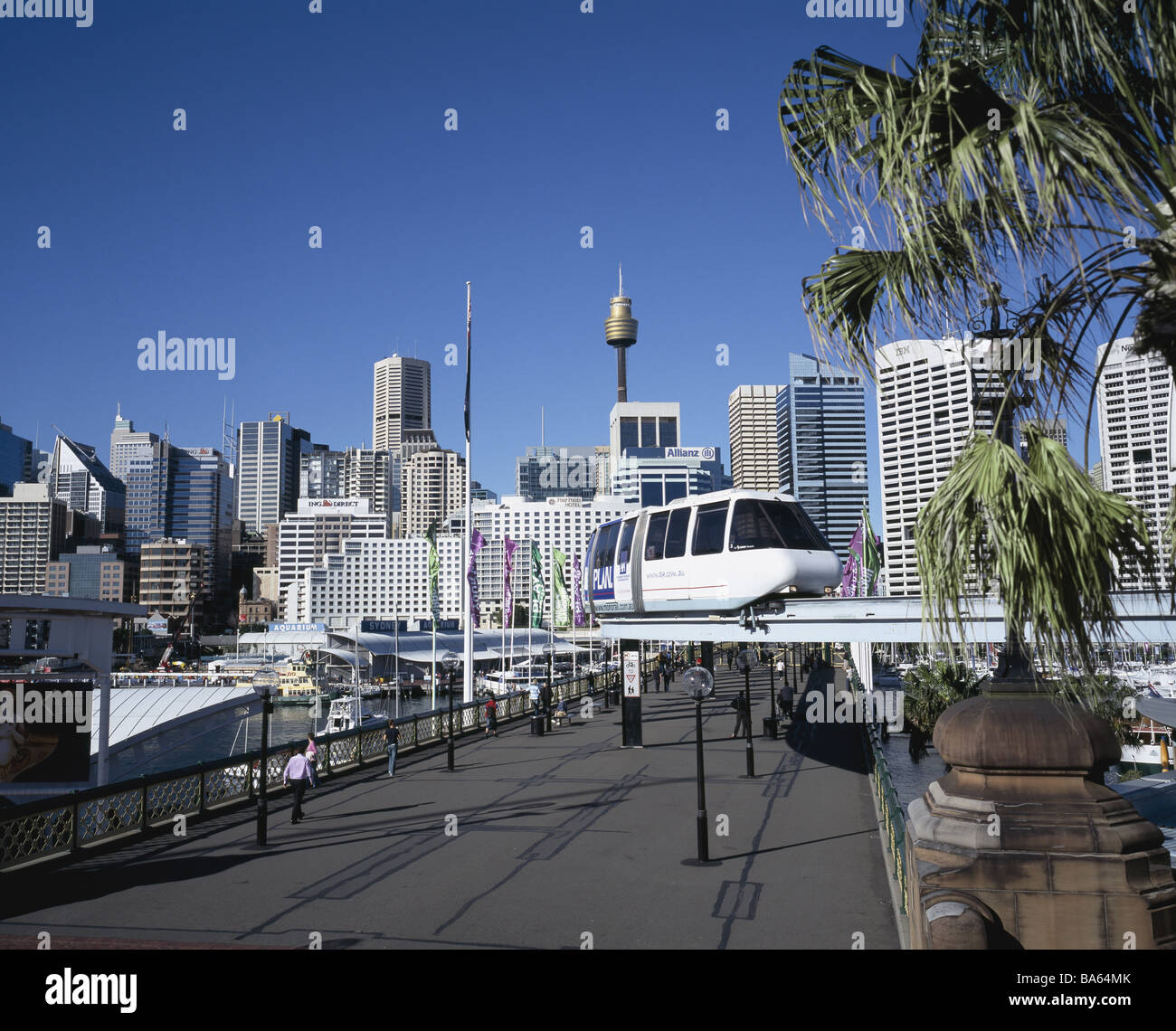 Australia Sydney Darling Harbour city-parere Pyrmont Monorotaia Ponte Nuovo Galles del sud del centro città di edifici per uffici di alta sorge Foto Stock