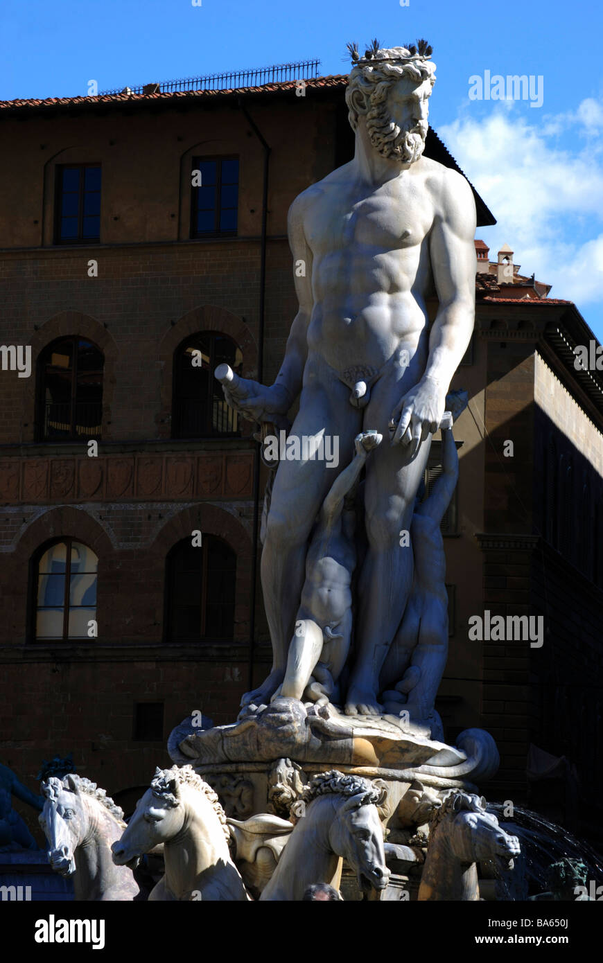 La fontana del Nettuno di Bartolomeo Ammannati, Piazza della Signoria, Firenze, Italia Foto Stock