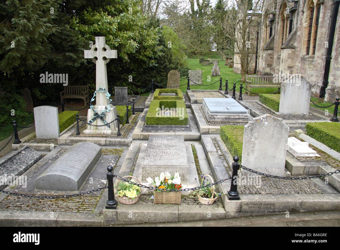 Il Churchill appezzamento di famiglia in St Martin's Chiesa Parrocchiale, Bladon vicino a Woodstock, Oxfordshire UK. Foto Stock