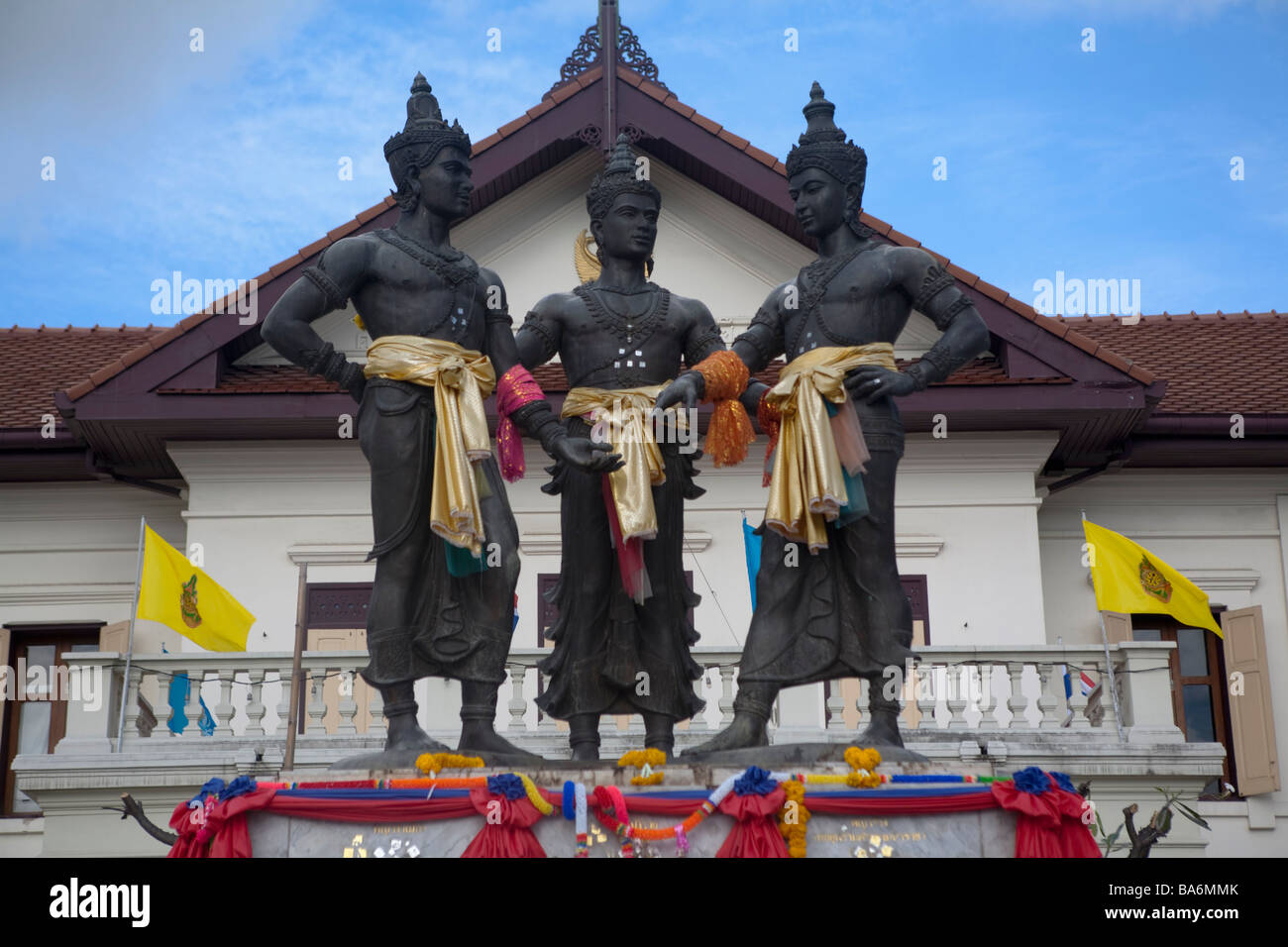 I tre Re Magi monumento in Chiang Mai Thailandia Foto Stock