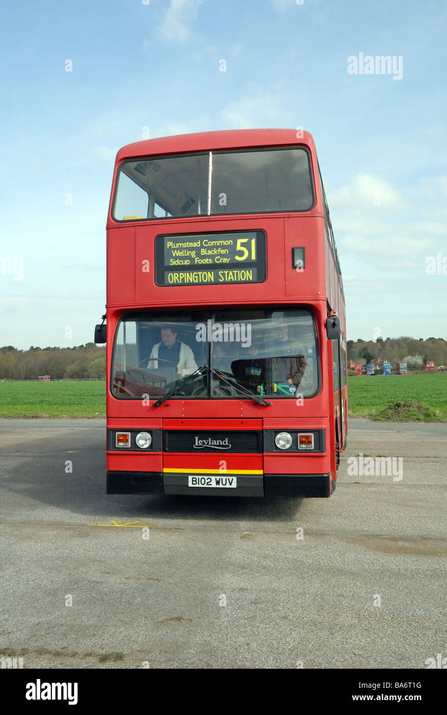 Vista frontale del B102 WUV T1102 Leyland Titan nuovo a Aldenham nel 1984 a Cobham Museo Bus annuale di primavera Pullman Bus raduno al Foto Stock