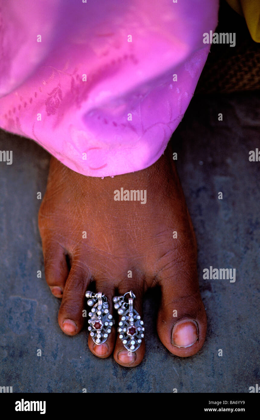 India Rajasthan, piede gioielli Foto Stock