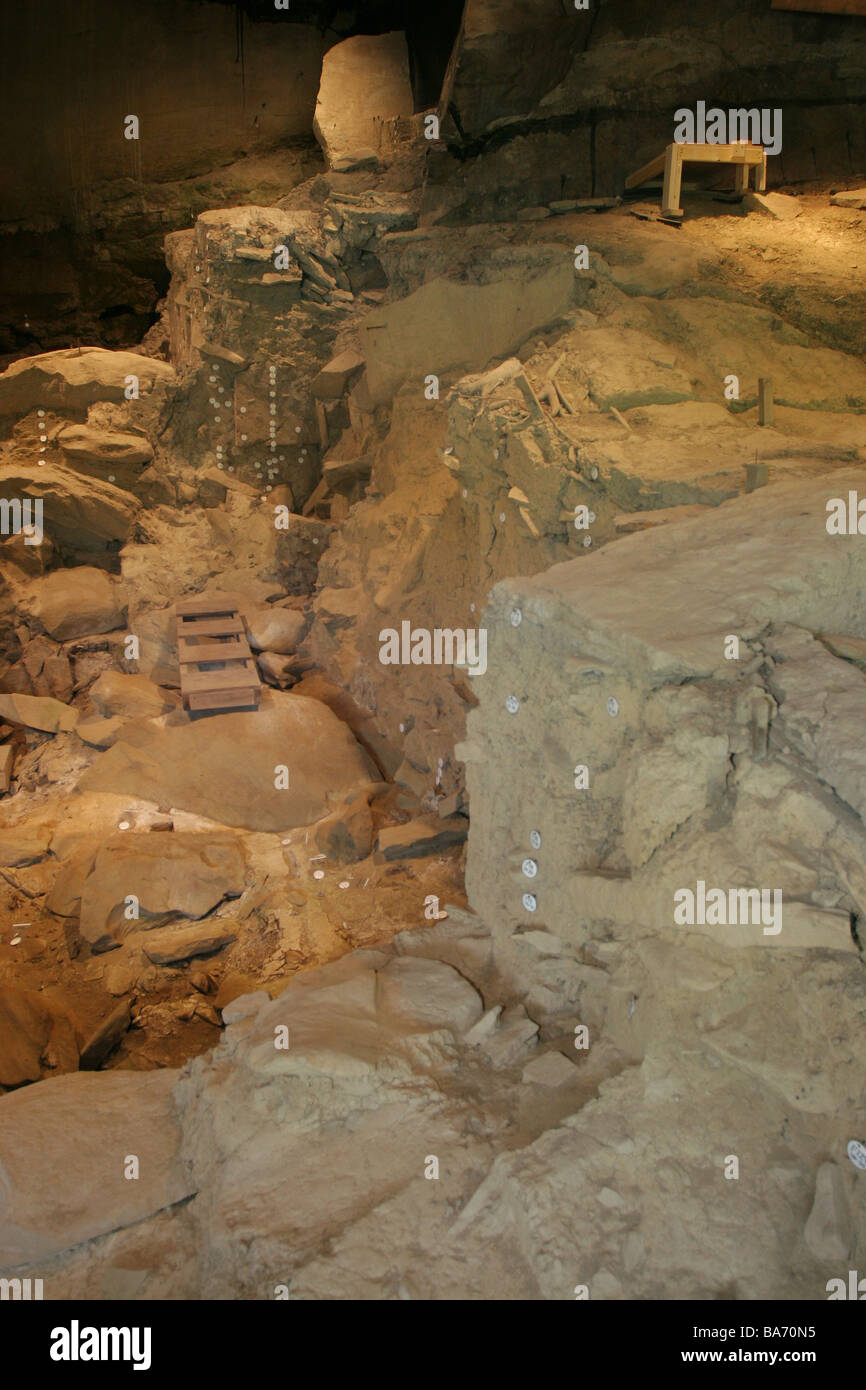 Meadowcroft Rock Shelter in Pennsylvania Foto Stock