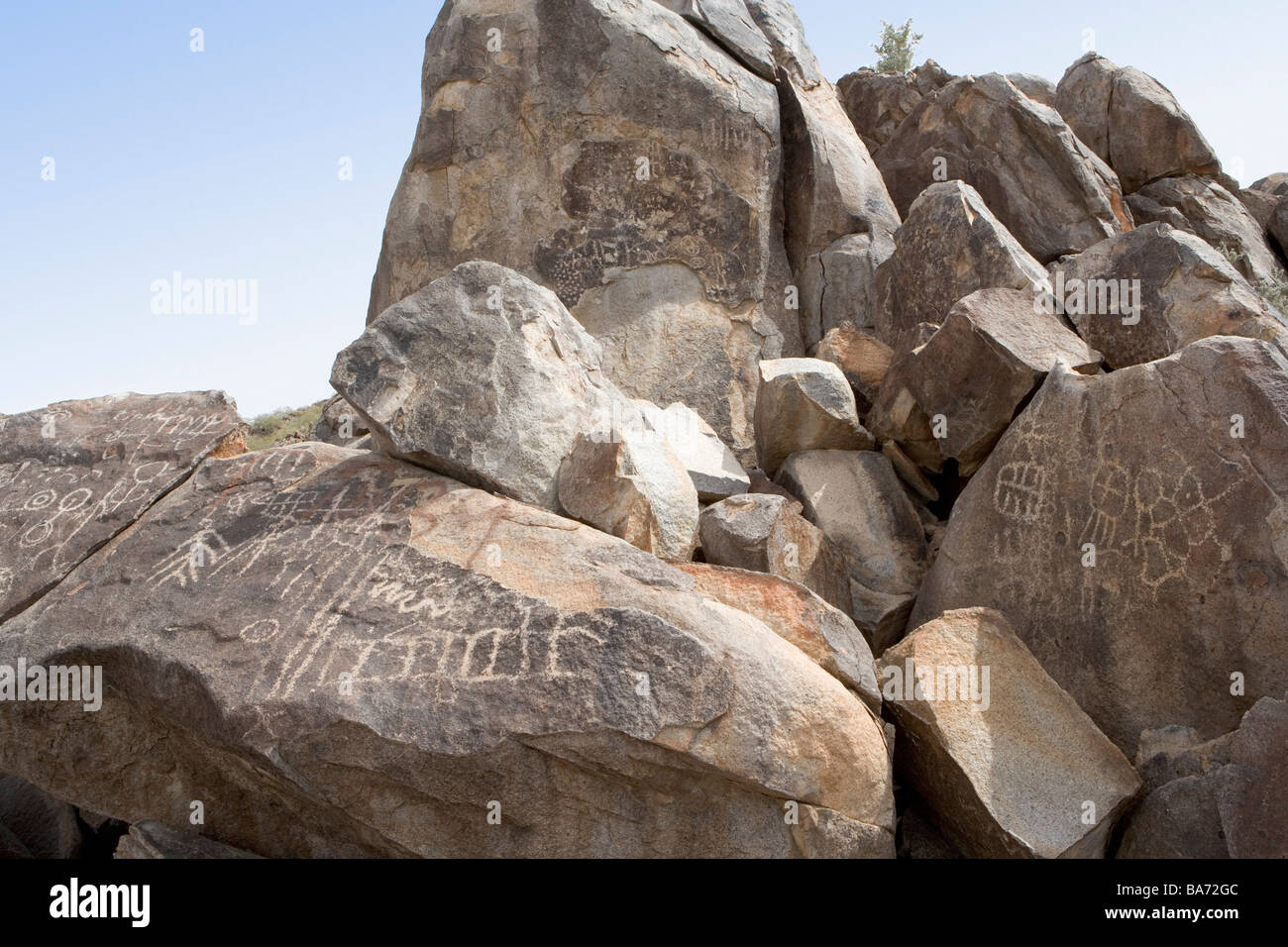 Un antico Hohokum petroglifi indiani in Arizona questa arte si trova a picco Picacho Arizona Foto Stock