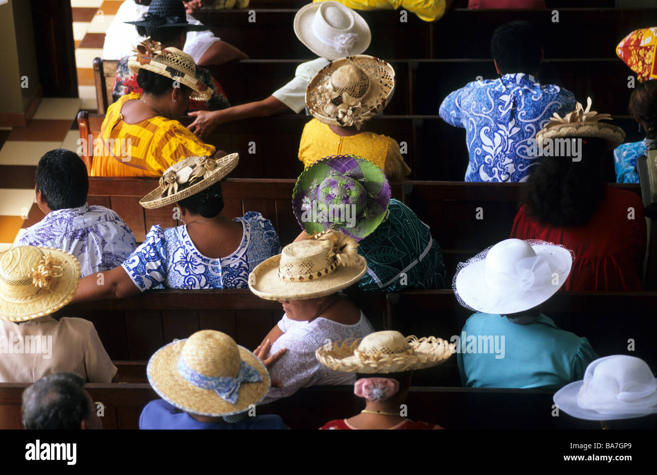 La Messa domenicale in una chiesa di Papeete, Tahiti, Polinesia francese, del mare del sud Foto Stock