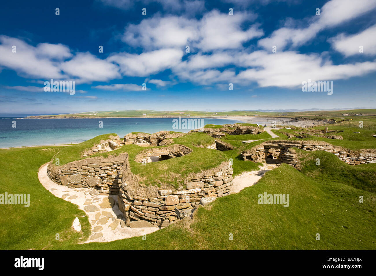 Età della pietra, del neolitico, liquidazione Skara Brae, patrimonio mondiale dell UNESCO, West Terraferma e isole Orcadi Scozia, Gran Bretagna Foto Stock