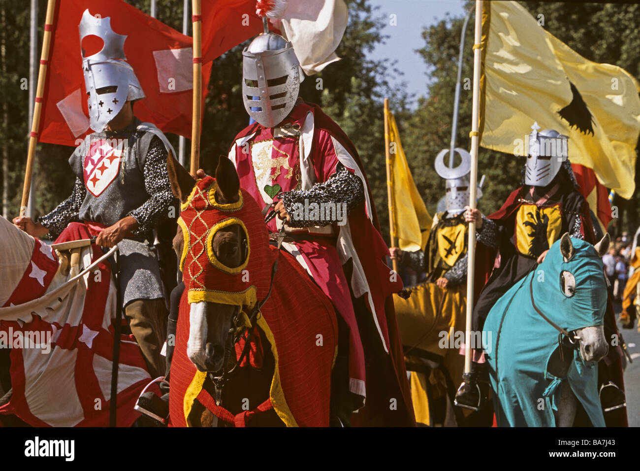 Festival Sehusa, battaglia medievale, Seesen, Montagne Harz, Bassa Sassonia, Germania settentrionale Foto Stock