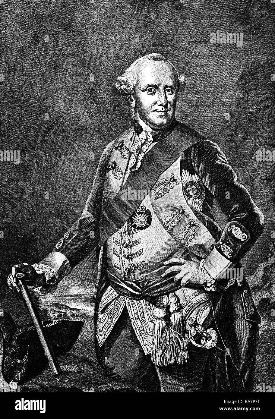 Brunswick, il duca Ferdinando di, 12.1.1721 - 3.7.1792, incisione su legno dopo incisione su rame di J. Houbraken, artista del diritto d'autore non deve essere cancellata Foto Stock
