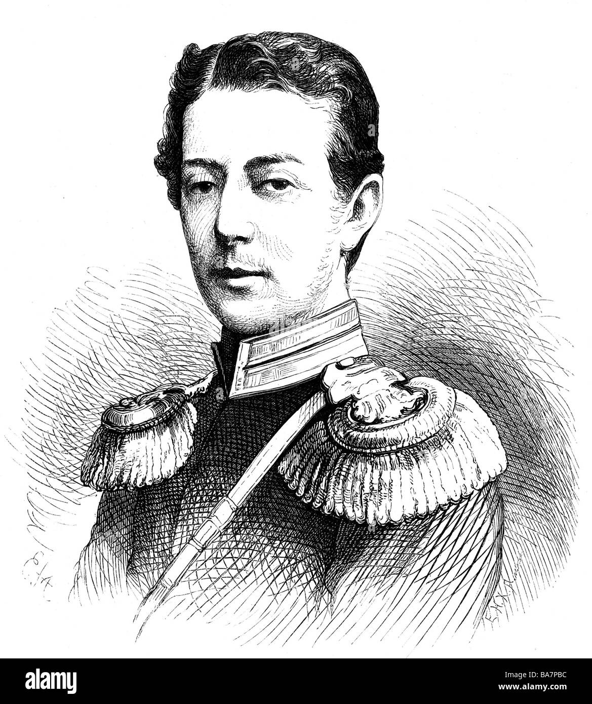 Nicholas Alexandrovich, 20.9.1843 - 24.4.1865, Tsarevich, Russia, ritratto, incisione in legno di Ernst Hartmann, 1865, , Foto Stock