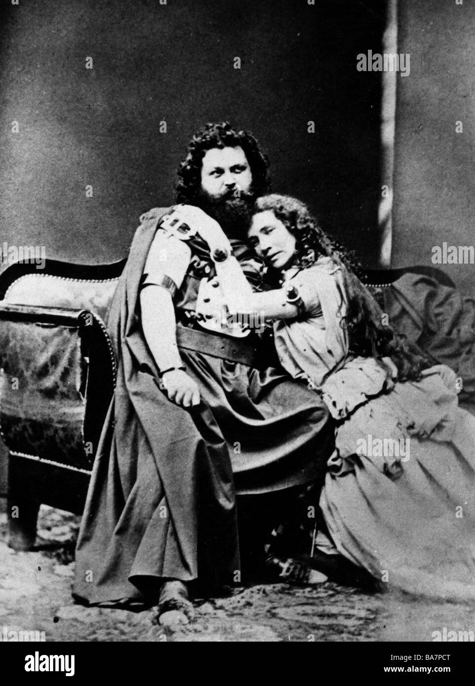 Wagner, Richard, 22.5.1813 - 13.2.1883, compositore tedesco, opere, opera 'Tristan und Isolde', i cantanti Ludwig Schnorr von Carolsfeld e sua moglie Malvine nee Garrigues su un divano, prima mondiale, 10.6.1865, Foto Stock