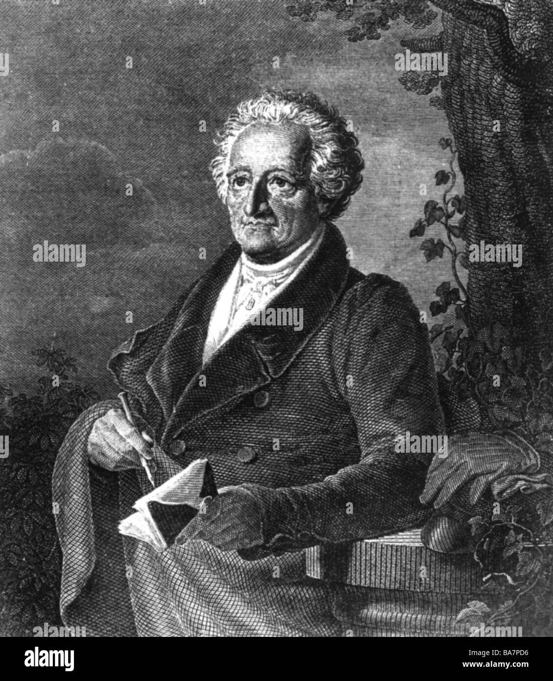 Goethe, Johann Wolfgang, 28.8.1749 - 22.3.1832, autore tedesco / scrittore, mezza lunghezza, all'età di 83, incisione su rame di Carl Agosto Schwerdgeburth, 1831, , artista del diritto d'autore non deve essere cancellata Foto Stock