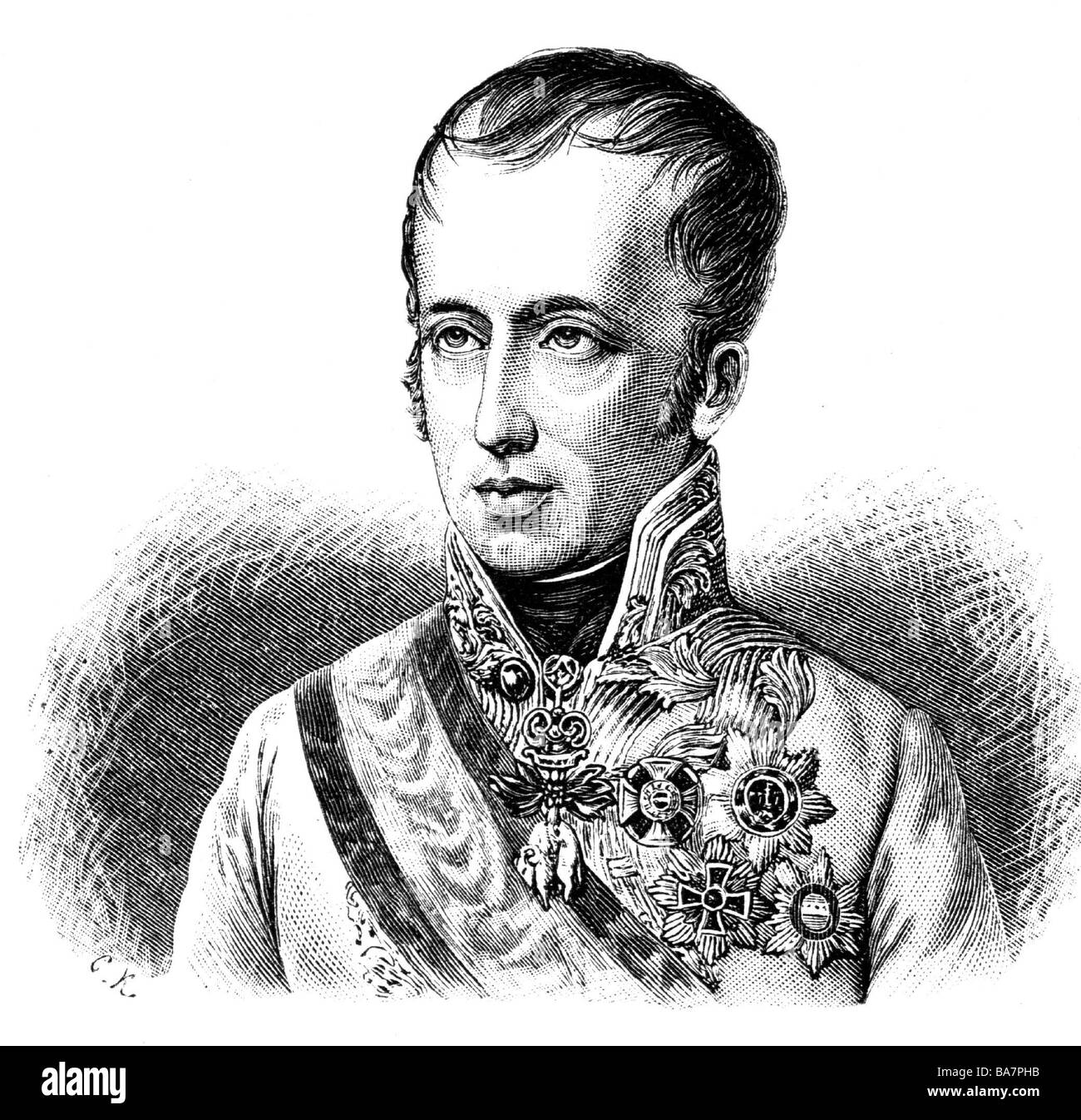 Ferdinando i, 19.4.1793 - 29.6.1875, Imperatore d'Austria (Re di Boemia e Ungheria Ferdinando V), ritratto, incisione in legno, 19th secolo, Foto Stock
