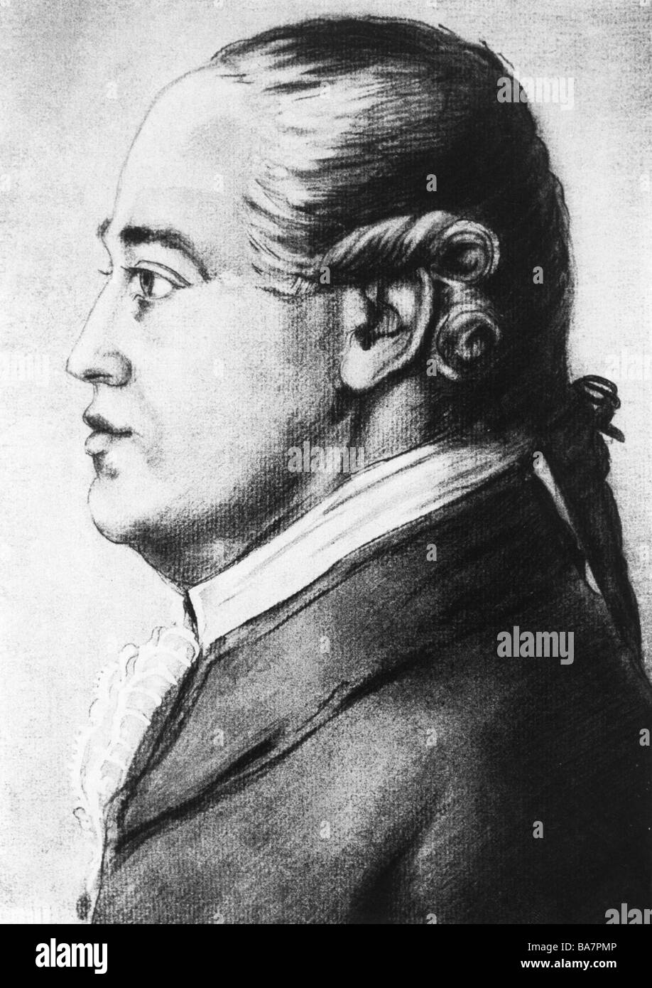 Silbermann, Gottfried, 14.1.1683 - 4.8.1753, costruttore tedesco di organi, ritratto immaginario dopo silhouette, Foto Stock