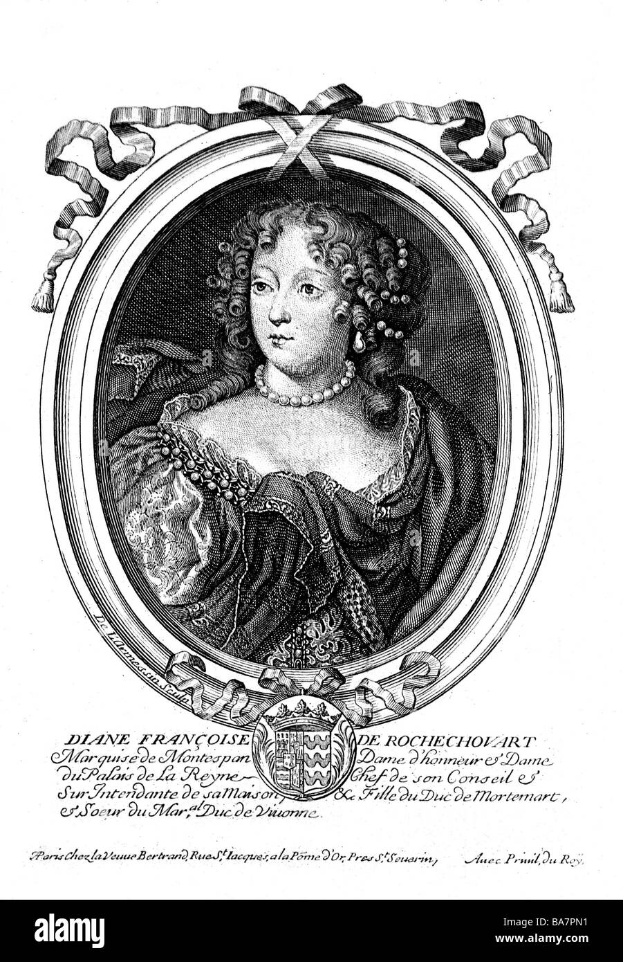 Montespan, Diane Francoise Marquise de, 1641 - 27.5.1707, amante di Luigi XIV, ritratto, incisione su rame, XVIII secolo, artista del diritto d'autore non deve essere cancellata Foto Stock