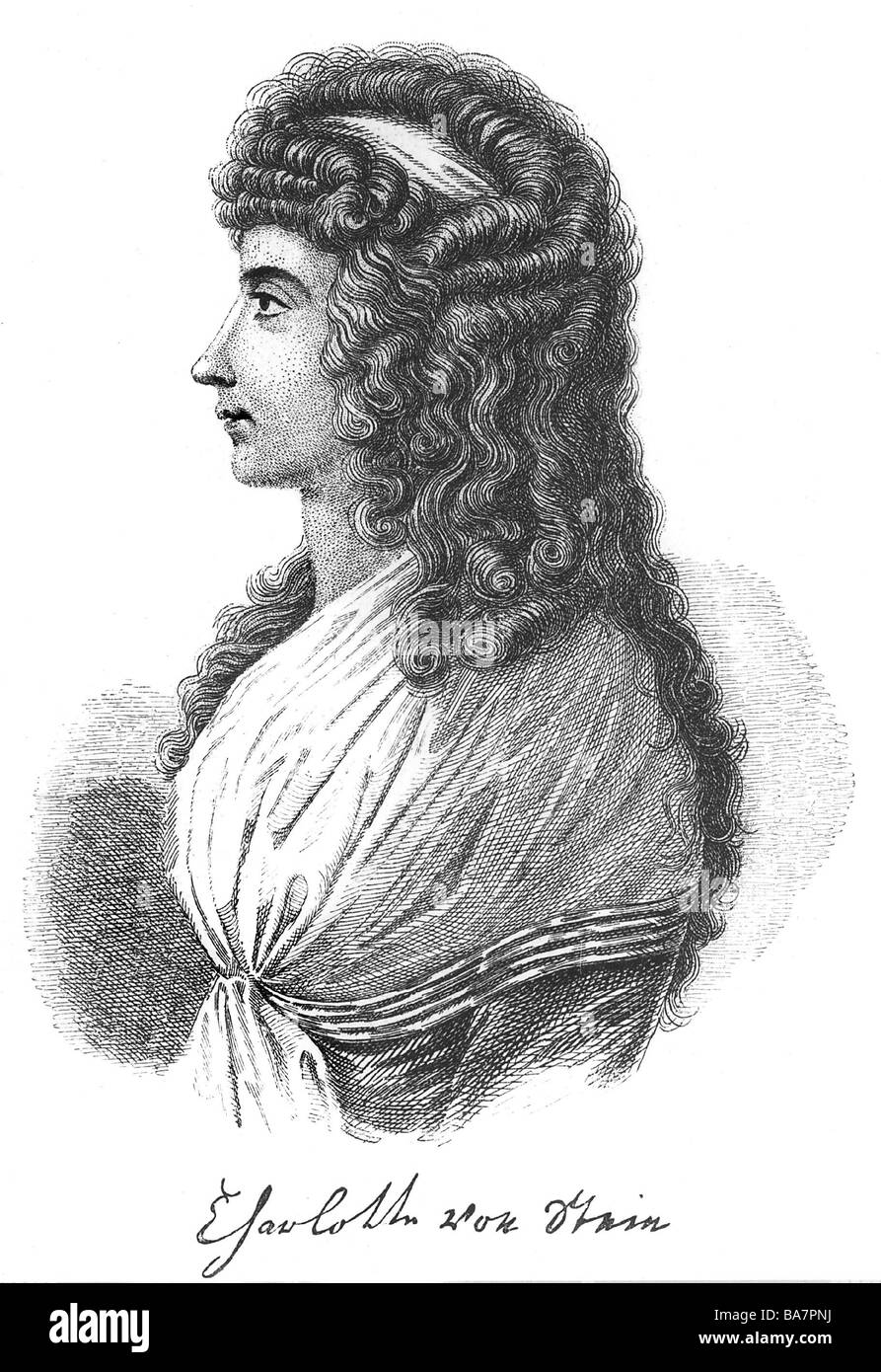 Stein, Charlotte von, 25.12.1742 - 6.1.1827, corte tedesca lady, ritratto, incisione su rame, XVIII secolo , artista del diritto d'autore non deve essere cancellata Foto Stock