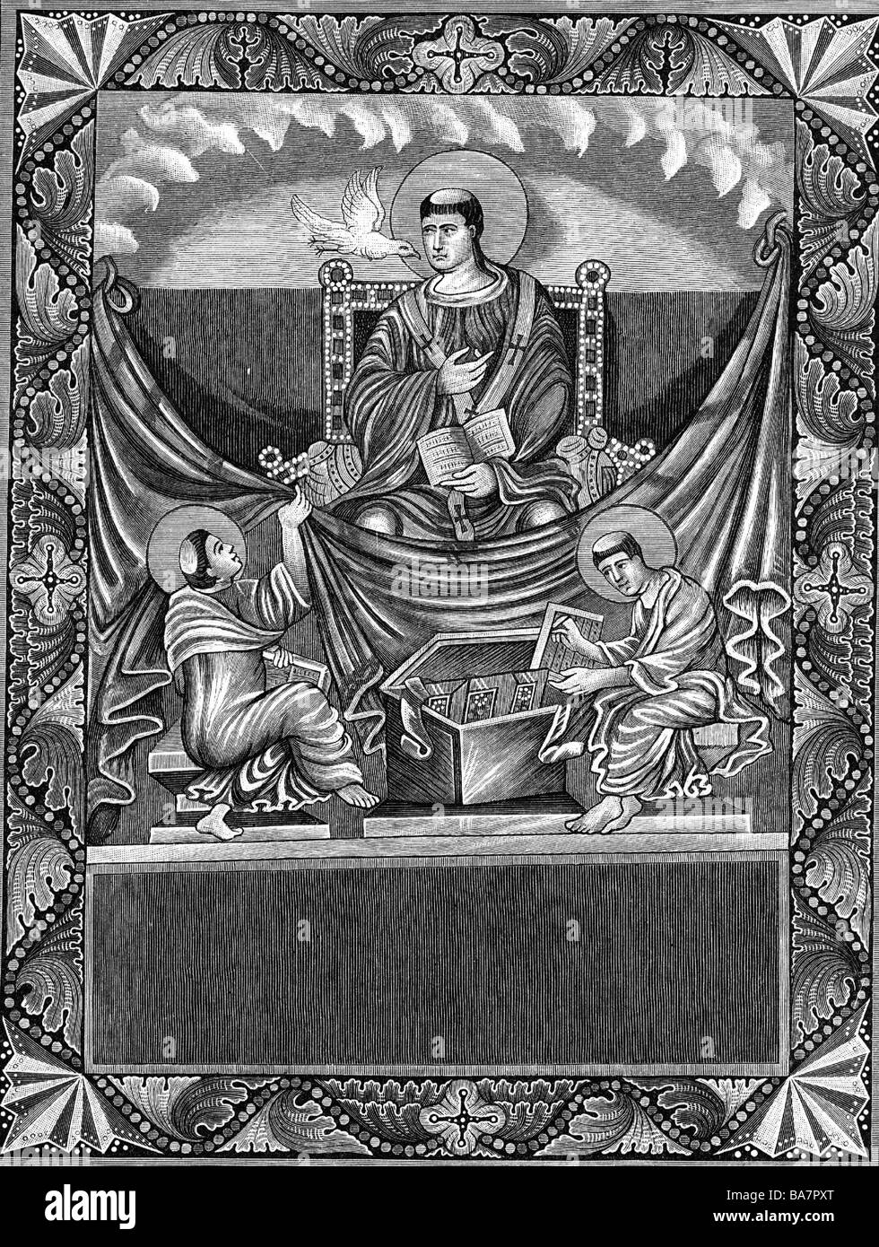 Gregory i 'il Grande' (Anicius Gregorius), circa 540 - 12.3.604, Papa 3.9.590 - 12.3.604, incisione del legno dopo la messa canon, 9th secolo, , Foto Stock