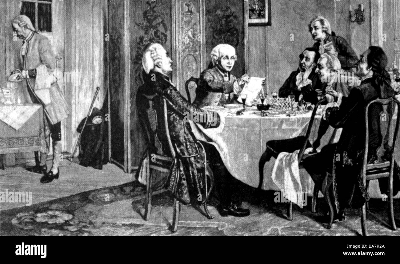 Kant, Immanuel, 22.4.1724 - 12.2.1804, filosofo tedesco, scenografia, circolo letterario a casa di Kant`s (K. secondo da sinistra), , Foto Stock