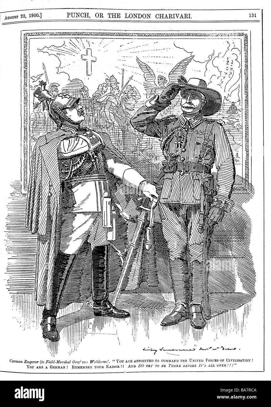 William II, 27.1.1859 - 4.6.1941, imperatore tedesco 15.6.1888 - 9.11.1918, caricatura, istruzione generale Alfred von Waldersee, disegno, 'Punch', 22.8.1900, , Foto Stock