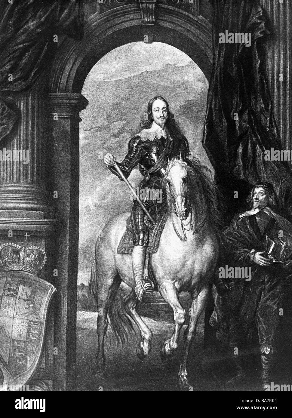 Charles I, 19.11.1600 - 30.1.1649, re d'Inghilterra 27.3..1625 - 30.1.1649, equestre di metà lunghezza, dipinto da Anthony van Dyck, 1633, , artista del diritto d'autore non deve essere cancellata Foto Stock