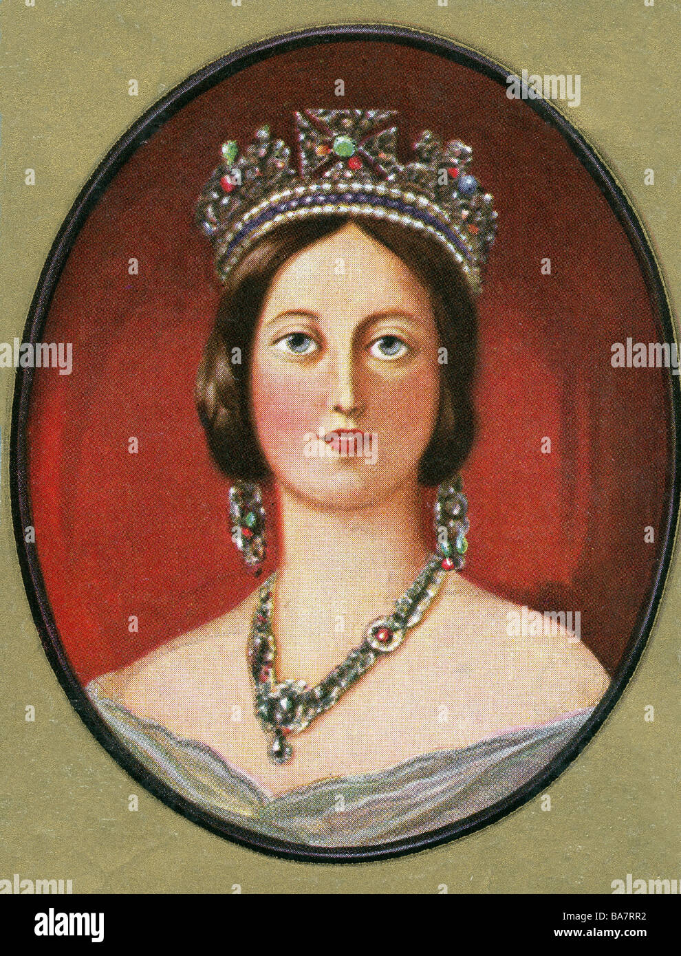 Victoria i, 24.5.1819 - 22.1.1901, Regina di Gran Bretagna e Irlanda 20.6.1837 - 22.1.1901, ritratto, stampa colorata dopo miniatura di William Essex, 19th secolo, Foto Stock