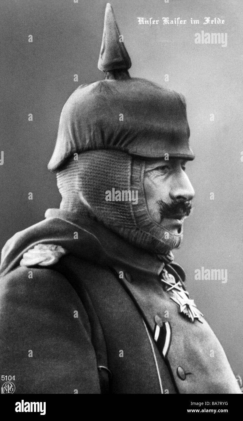 Guglielmo II, 27.1.1859 - 4.6.1941, imperatore tedesco 15.6.1888 - 9.11.1918, visitando il fronte, Lyck, Polonia, 14.2.1915, cartolina, , Foto Stock