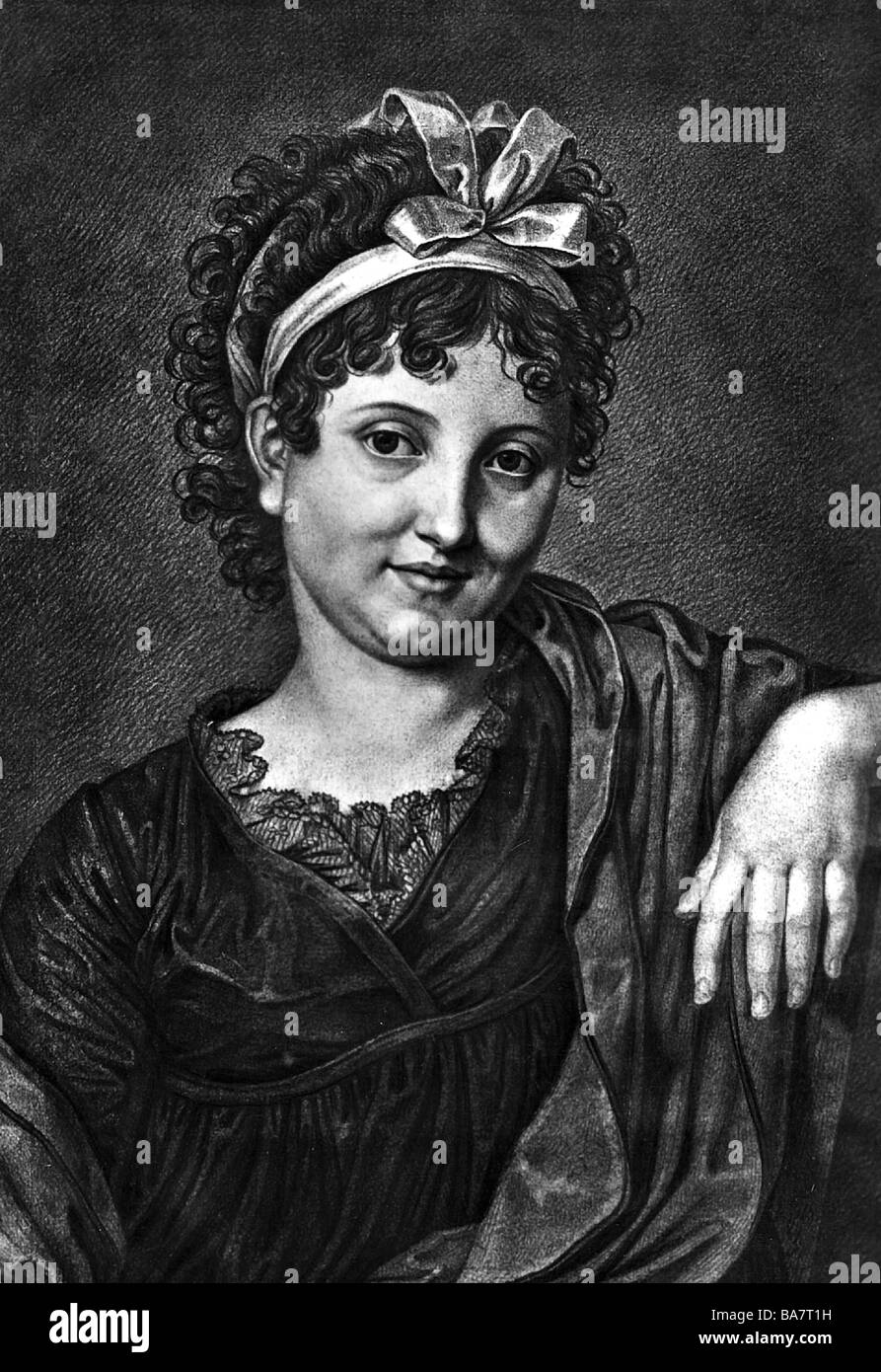 Vulpius, Christiane, 1.6.1765 - 6.6.1816, moglie di Johann Wolfgang von Goethe, a mezza lunghezza, a cura di Bury, Foto Stock