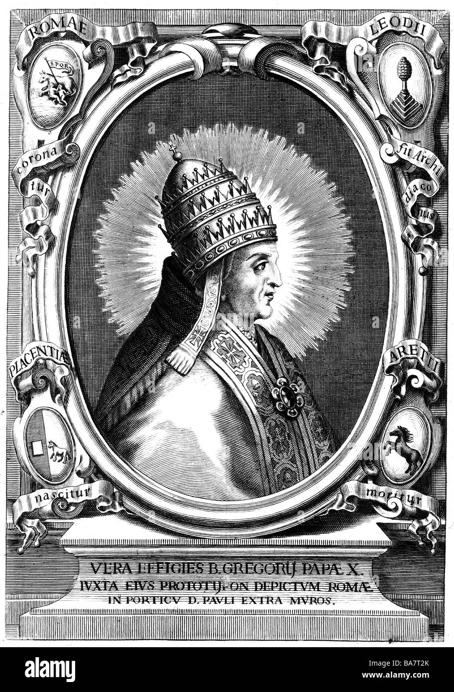 Leone X (Giovanni di Medici), 11.12.1475 - 1.12.1521, papa 11.3.1513 - 1.12.1521, ritratto, vista laterale, incisione su rame, da Mauro Oddi, tardo XVII secolo , artista del diritto d'autore non deve essere cancellata Foto Stock