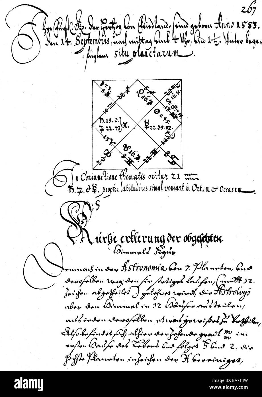 Kepler, Johannes, 27.12.1571 - 15.11.1630, astronomo tedesco, matematico, oroscopo per Albrecht von Wallenstein, 1608, Archivio di Stato centrale sassone, Dresda, Foto Stock