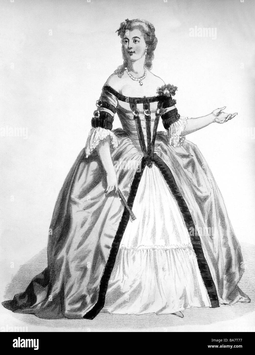 Millöcker, Karl, 29.4.1842 - 31.12.1899, musicista austriaco (compositore), opera, operetta 'Nome Dubarry', prima 31.10.1879 a Vienna, costume bozza 'Nome Dubarry', Foto Stock