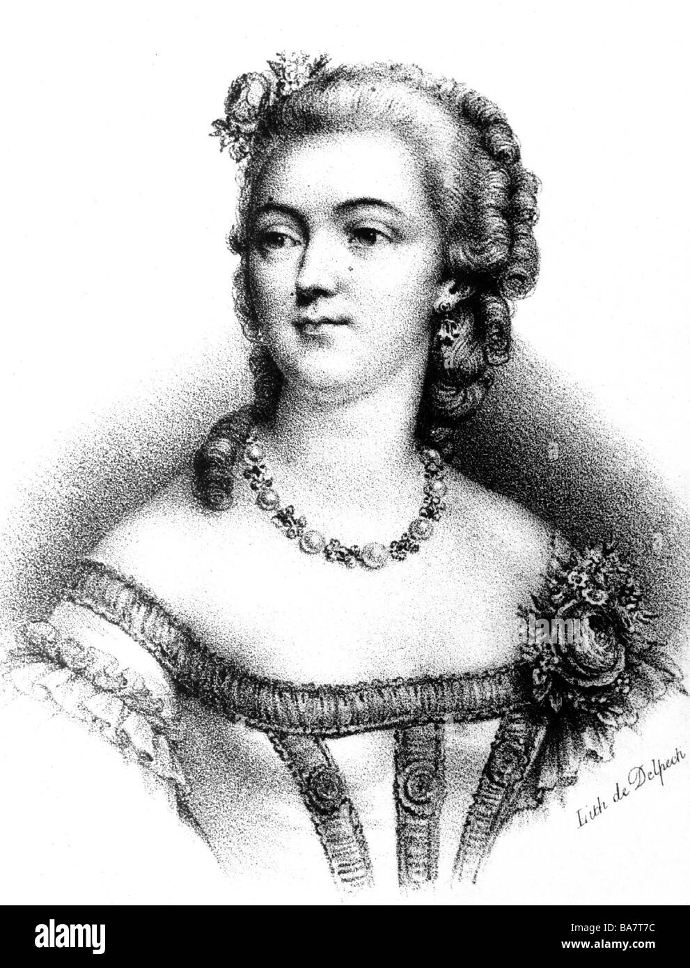 Barry, Marie-Jeanne, Contessa du, 19.8.1743 - 8.12.1793, padrona di re Luigi XV di Francia 1769 - 1774, ritratto, litografia di Delpech, 19th secolo, Foto Stock