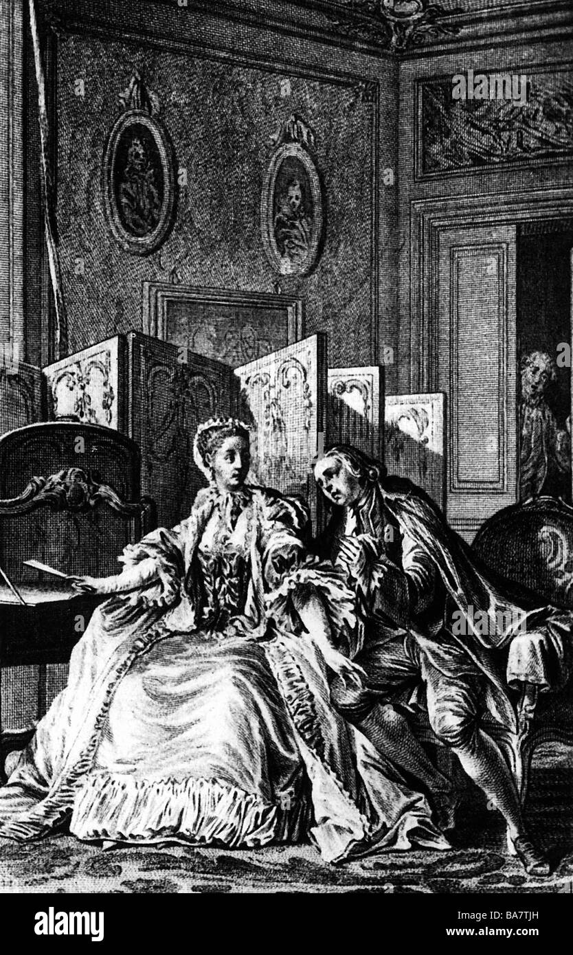 Moliere, 15.1.1622 - 17.2.1673, autore francese/scrittore e regista teatrale, illustrazione per il suo 'Tartuff', contemporanea incisione su rame di J. B. Simonet, artista del diritto d'autore non deve essere cancellata Foto Stock