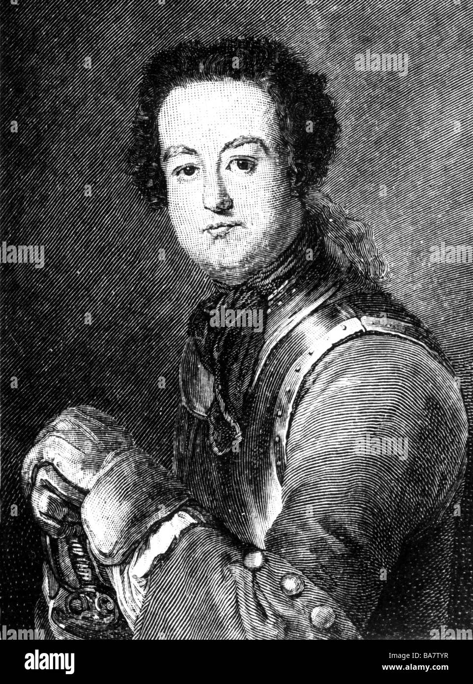 Knobelsdorff, Georg Wenzeslaus von, 17.2.1699 - 16.9.1753, architetto tedesco, a mezza lunghezza e incisione su rame di Gustav Seidel dopo la verniciatura da Antoine Pesne, artista del diritto d'autore non deve essere cancellata Foto Stock