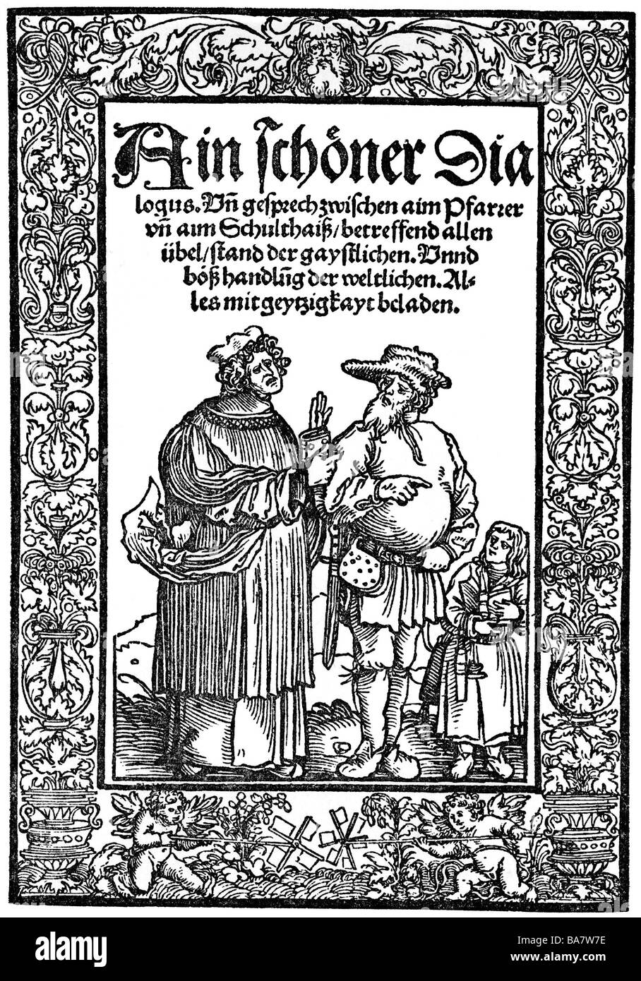 Bucer, Martin, 11.1491 - 27.2.1551, riformatore e umanista tedesco, opera, copertina di un opuscolo "Ain schöner Dialogus", stampato da Hans Schönsperger, Augsburg, 1521, Foto Stock