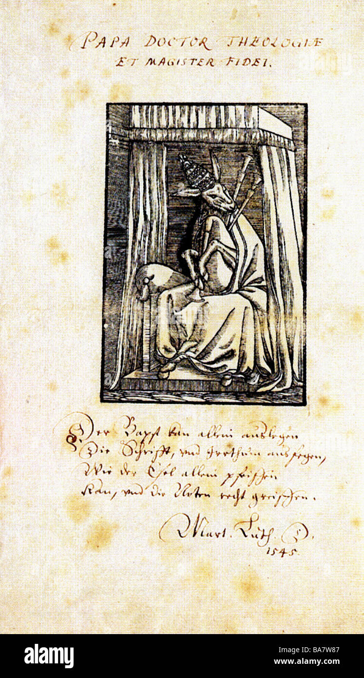 Eventi, riforma 1517 - 1555, caricatura, 'Papa doctor theologiae et magister fidei', legno di Lucas Cranach il Vecchio, Germania, 1545, , Foto Stock
