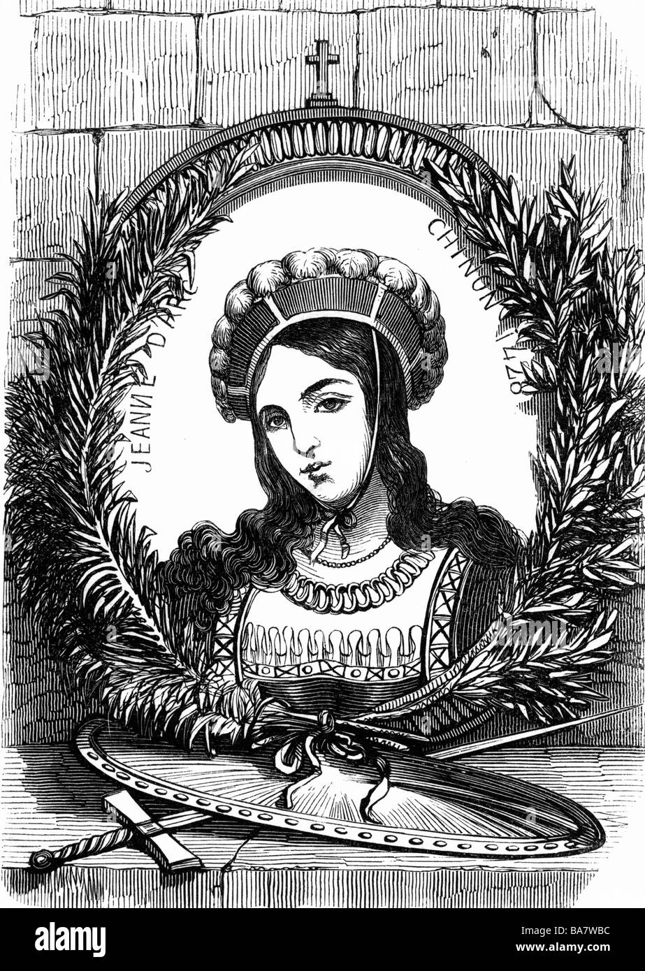 Giovanna d'Arco, 6.1.1412 - 30.5.1431, eroina nazionale francese, ritratto, legno tagliato, Foto Stock