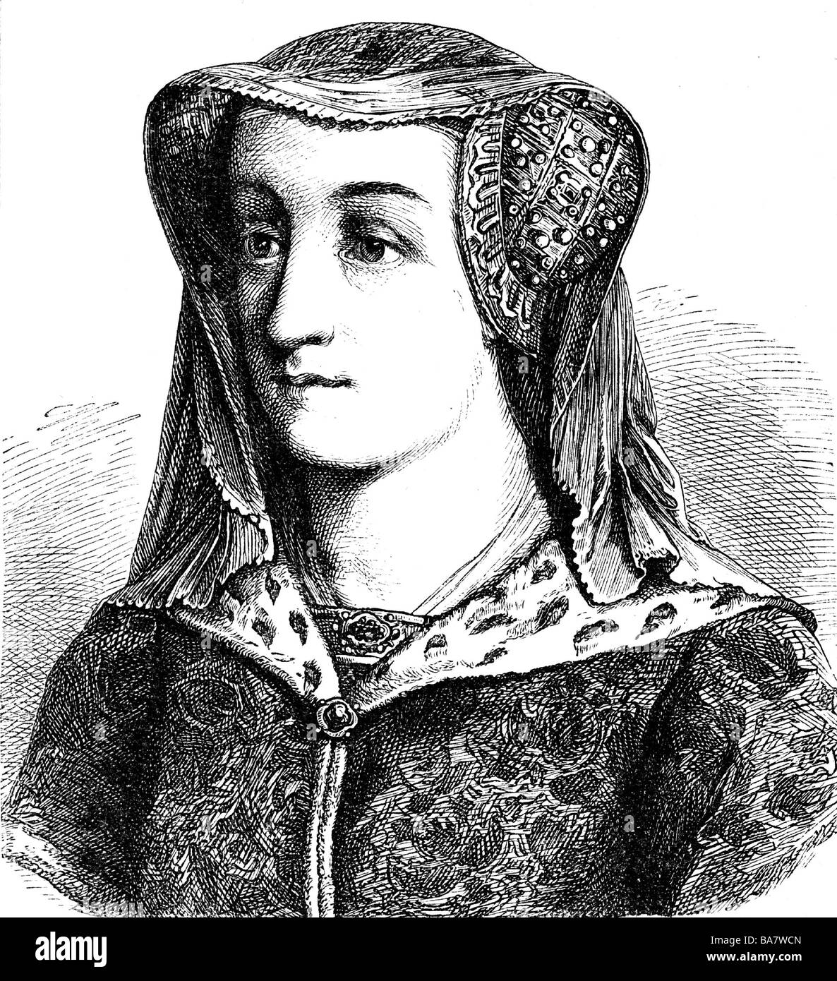 Jacqueline, 15.7.1401 - 9.10.1436, Duchessa Di Bassa Baviera-Straubing-Olanda 31.5.1417 - 12.4.1433, ritratto, incisione in legno, 19th secolo, , Foto Stock