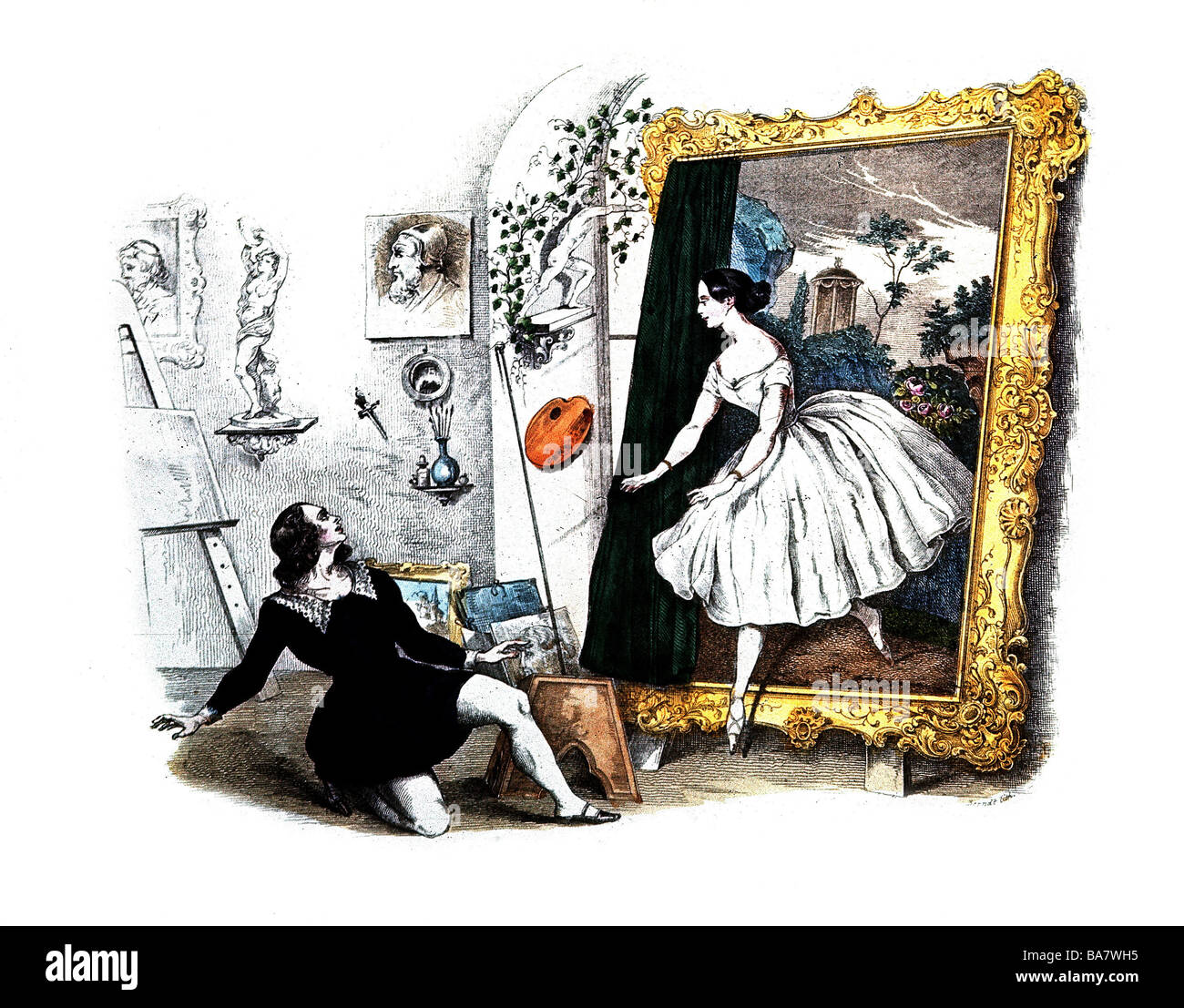 Elssler, Fanny, 23.10.1810 - 27.11.1884, ballerina austriaca, a tutta  lunghezza, che esce da un dipinto, verso l'artista spaventato, 19th secolo  Foto stock - Alamy