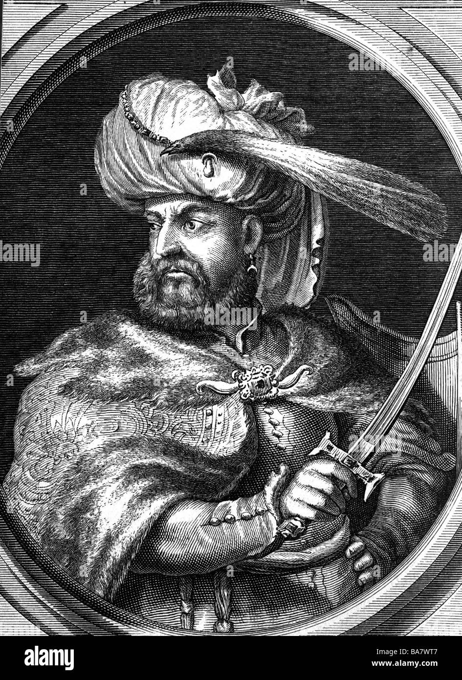 Kara Mustafa Pasha, circa 1635 - 25.12.1683, ottomano leader militare, Gran Visir 1676 - 1683, mezza lunghezza, dopo contemporanea incisione su rame di J. Grote, secolo XVII, artista del diritto d'autore non deve essere cancellata Foto Stock
