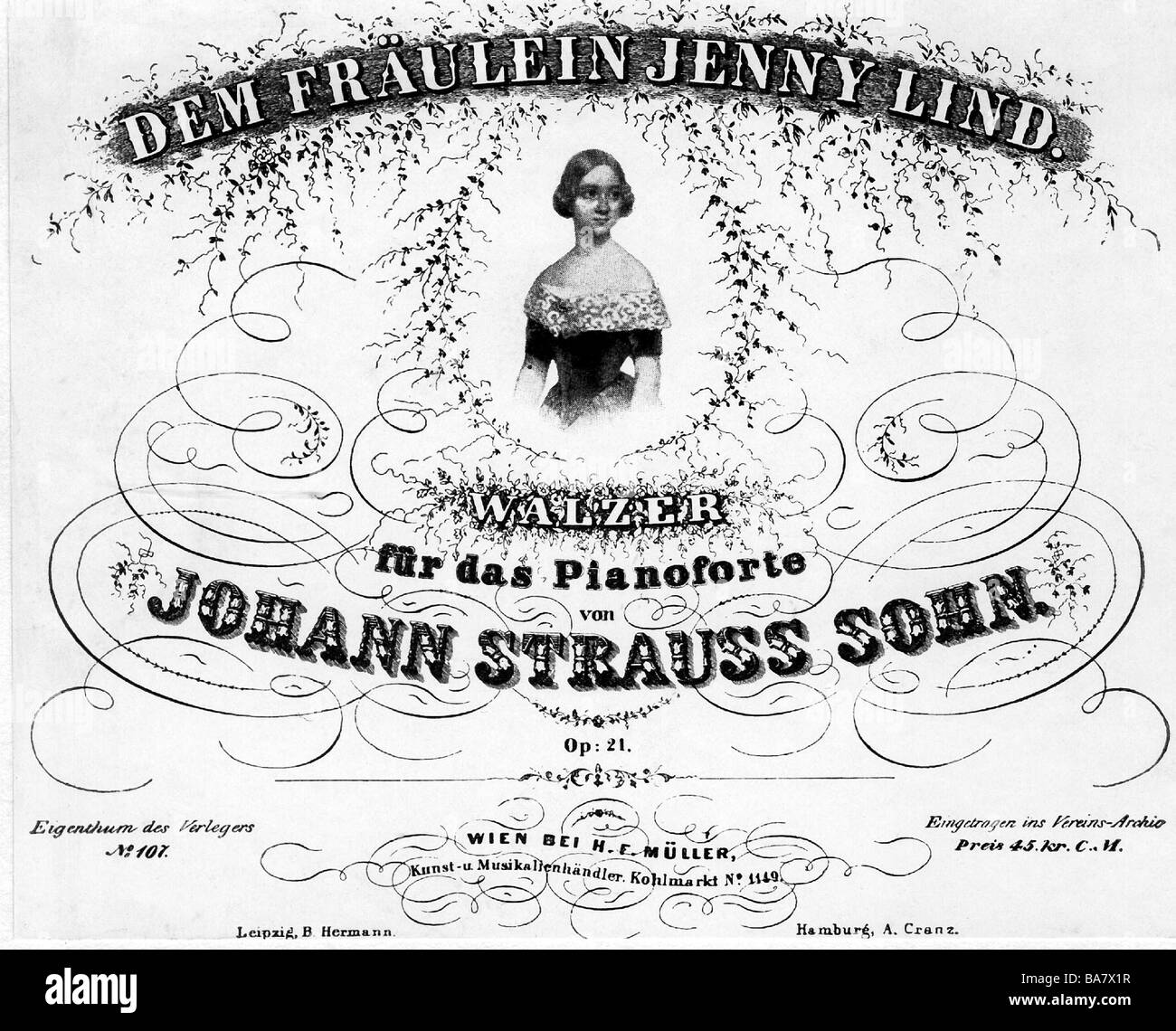 Strauss, Johann II (Il Giovane), 25.10.1825 - 3.6.1899, compositore austriaco, Waltz, dedicato a Jenny Lind, titolo, fine 19th secolo, Foto Stock
