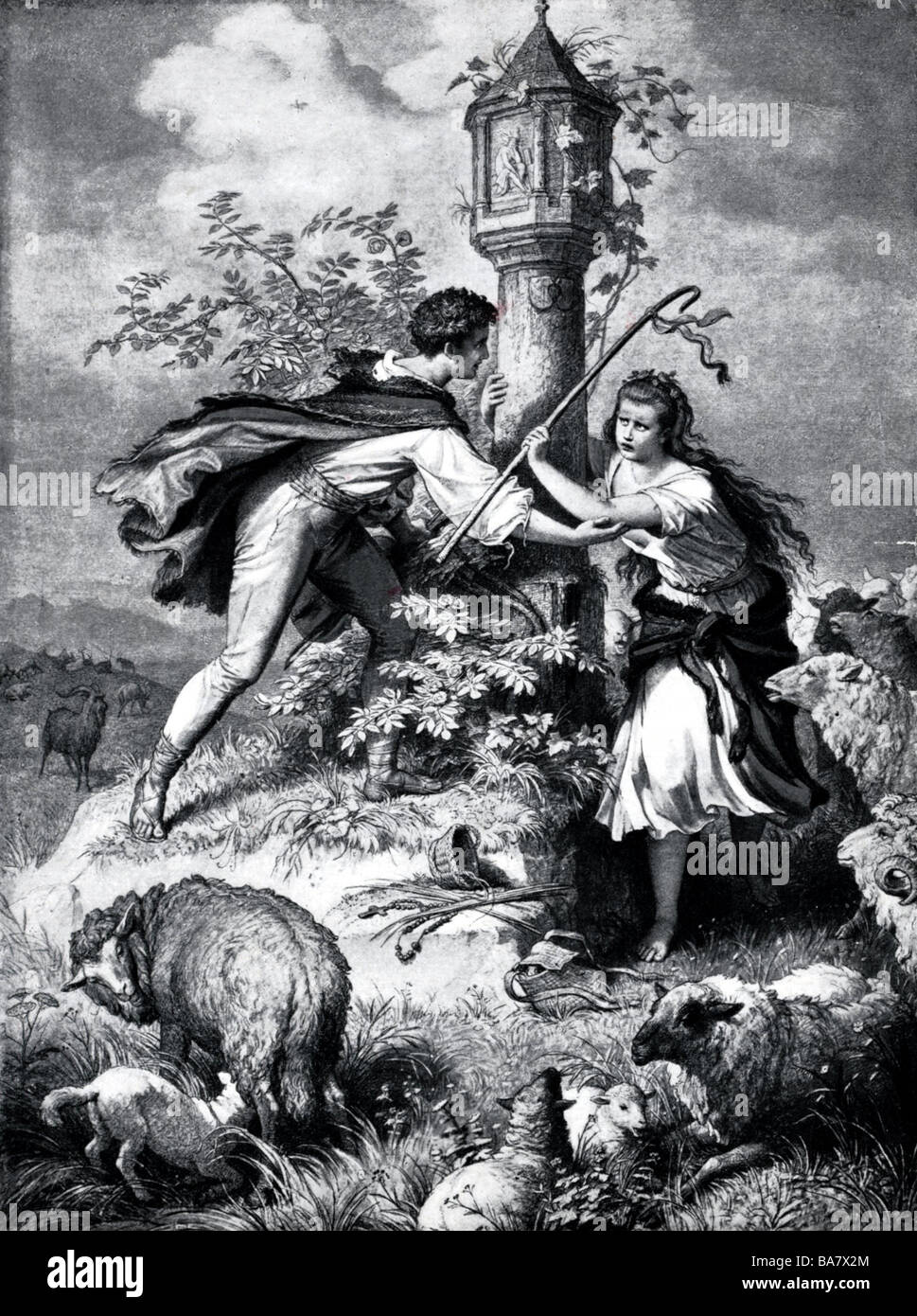 Goethe, Johann Wolfgang, 28.8.1749 - 22.3.1832, autore/scrittore tedesco, opere 'Rose on the Heath' (Heideroeslein), 1771, incisione su legno dopo Wilhelm Kaulbach (1805 - 1874), , Foto Stock