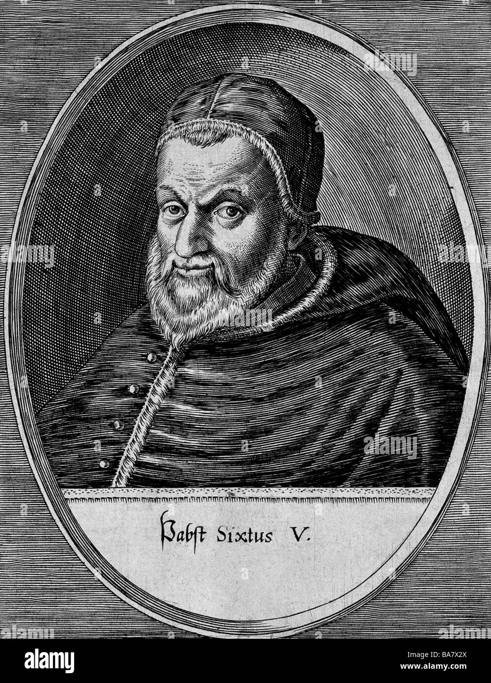 Sisto V (Felice Peretti), 13. 12.1521 - 27.8.1590, Papa 24.4.1585 - 27.8.1590, ritratto, incisione su rame, secolo XVII, , artista del diritto d'autore non deve essere cancellata Foto Stock Sisto V (Felice Peretti), 13. 12.1521 - 27.8.1590, Papa 24.4.1585 - 27.8.1590, ritratto, incisione su rame, secolo XVII, , artista del diritto d'autore non deve essere cancellata Foto Stock