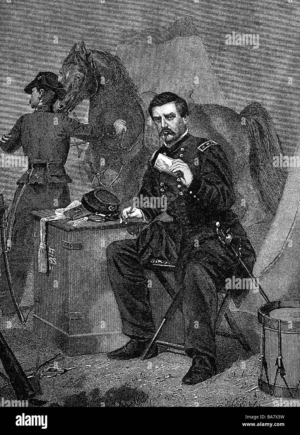 McClellan, George B. 3.12.1826 - 19.10.1885, America generale, lunghezza intera, incisione in legno, 19th secolo, , Foto Stock